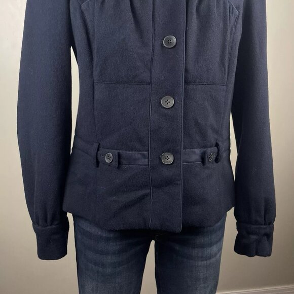 Maison Mayle  Luxury Preppy Navy Blue Button Down Blazer Jacket Wool - Picture 3 of 9